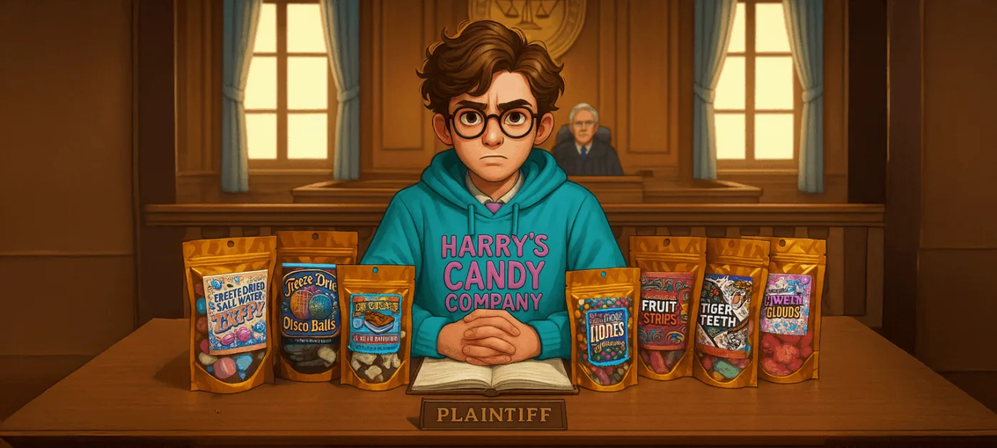 Illustration of Harry in court